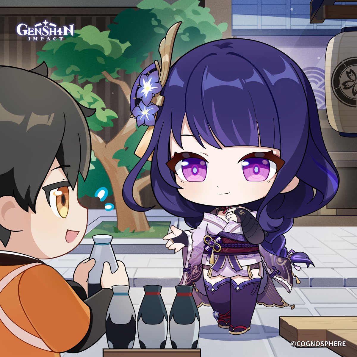 #GenshinImpact #RaidenShogun
¡Feliz cumpleaños a la Shogun Raiden!

“Hola. Me gustaría comprar leche de dango”.
"Claro... Es... ¡¿la Shogun?!".
"¿De qué te sorprendes? Ya soy una clienta habitual".
"Sí, es cierto. Un momento, ¡la tendré lista enseguida! Invita la casa, así que