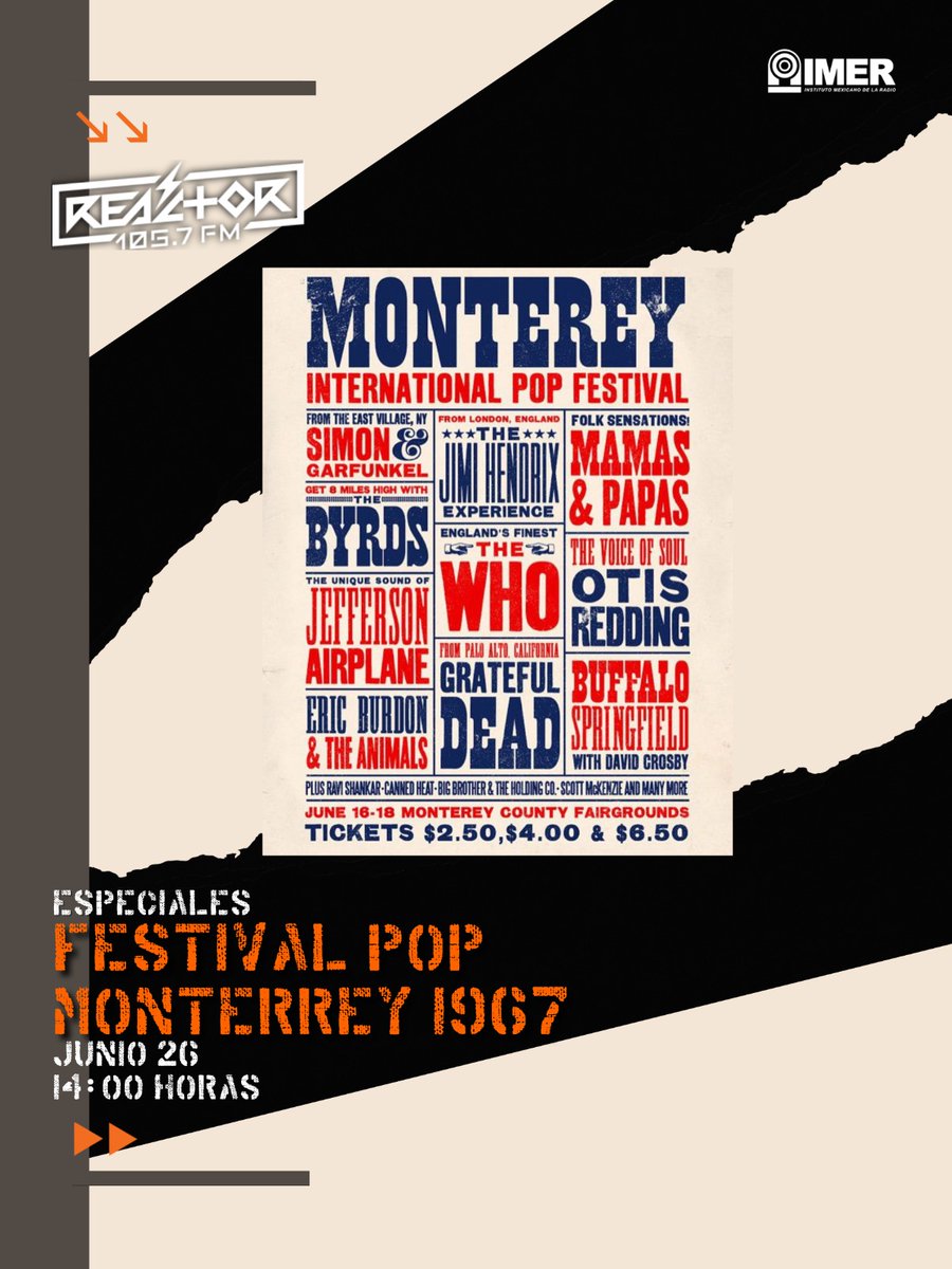 Reactor 105.7 FM (@reactor105) on Twitter photo Esta semana en los especiales de Reactor recordaremos el Festival Pop Monterrey, 1967 🌞
No se pierdan esta entrega que realizaron <a href="/padarevolver/">Cristian Padilla</a>, <a href="/lucilazetina/">lucila zetina</a> e <a href="/IsmaelFiloso/">Isma</a> el jueves 26 de junio a las 14 horas. Esta semana en los especiales de Reactor recordaremos el Festival Pop Monterrey, 1967 🌞
No se pierdan esta entrega que realizaron <a href="/padarevolver/">Cristian Padilla</a>, <a href="/lucilazetina/">lucila zetina</a> e <a href="/IsmaelFiloso/">Isma</a> el jueves 26 de junio a las 14 horas.