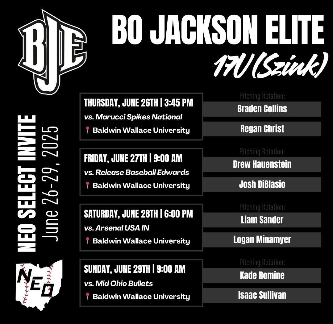 Schedule &amp; pitching rotation for this weekend’s <a href="/neoselectinvite/">NEO Select Invite</a> tournament 👇