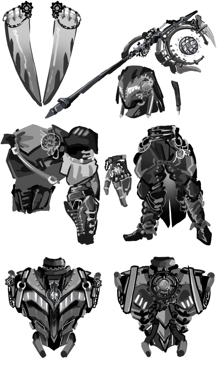 eweeppy's tweet image. Steampunk skins I designed half a year ago. I did some subtraction to try to make them better. Considering making Nemesis form too… idk if I have idea and time^^
#ramyatta