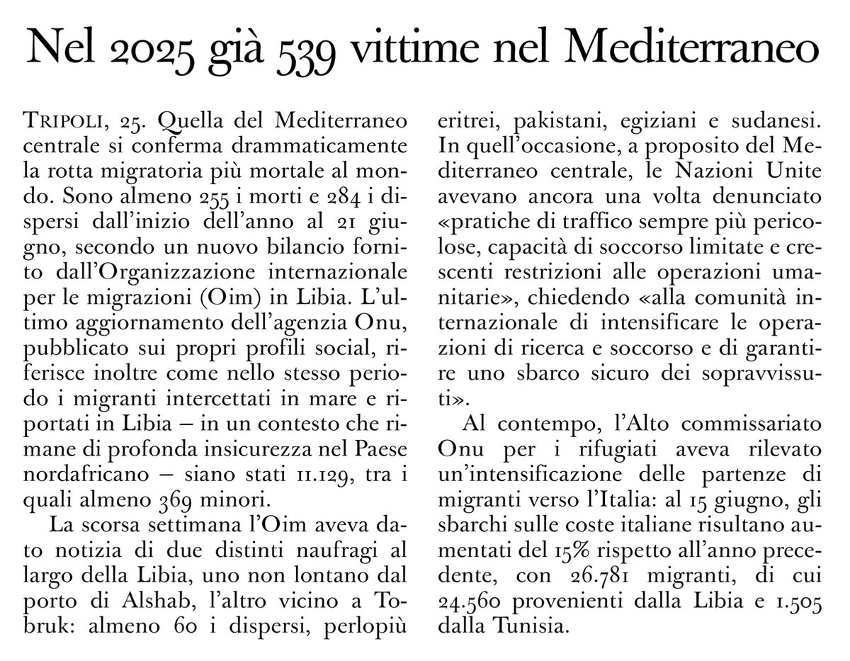 Nel 2025, già 539 vittime nel Mediterraneo
<a href="/oss_romano/">L'Osservatore Romano</a>