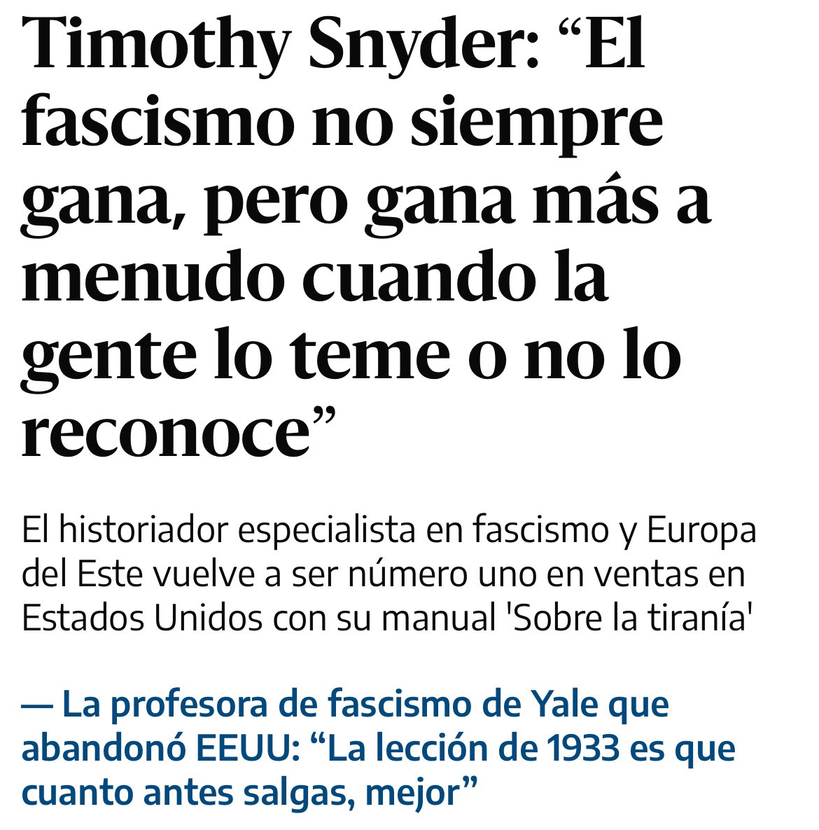 “La única ventaja que tenemos sobre los alemanes de la década de 1930 es que conocemos su historia. No somos más cultos. No somos más inteligentes…”
“A diferencia de ellos, nuestro coeficiente intelectual se desploma año tras año”
eldiario.es/internacional/…