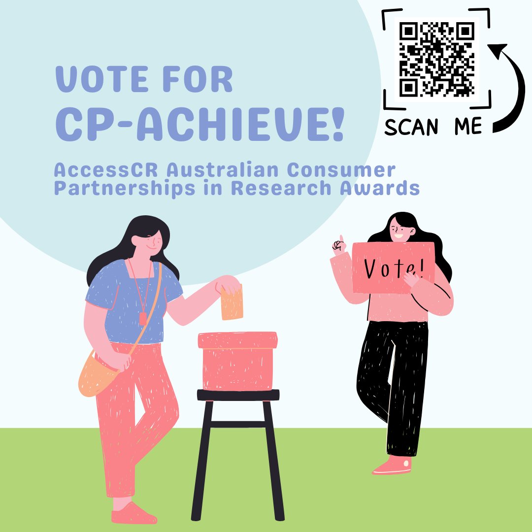CP-Achieve (@cpachieve) on Twitter photo 🎉 Consumer involvement in CP-Achieve has been nominated for an AccessCR Consumer Partnerships in Research Award — and selected for the People’s Choice Award! 🙌
🗳️ Public voting is NOW OPEN — we’d love your support!
📲 Vote 👉 accesscr-cpir.awardsplatform.com 🎉 Consumer involvement in CP-Achieve has been nominated for an AccessCR Consumer Partnerships in Research Award — and selected for the People’s Choice Award! 🙌
🗳️ Public voting is NOW OPEN — we’d love your support!
📲 Vote 👉 accesscr-cpir.awardsplatform.com