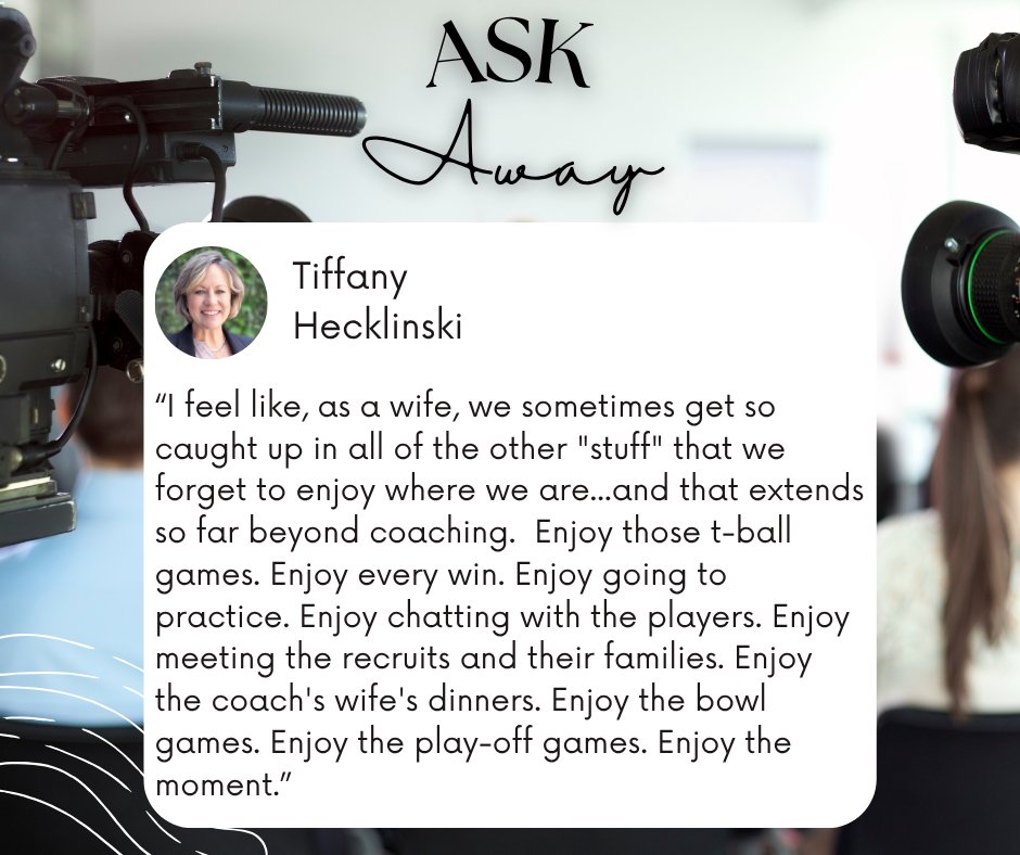 Coach's Wife Life (@coachswifelife1) on Twitter photo The Ask Away Series!
What is it like to step away from the coaching side of the business?
What advice would you give your younger coach's wife self?
Tiffany Hecklinski candidly chats with <a href="/KristenEargle/">Kristen Eargle</a> and takes us through the emotions of change and what its like to The Ask Away Series!
What is it like to step away from the coaching side of the business?
What advice would you give your younger coach's wife self?
Tiffany Hecklinski candidly chats with <a href="/KristenEargle/">Kristen Eargle</a> and takes us through the emotions of change and what its like to