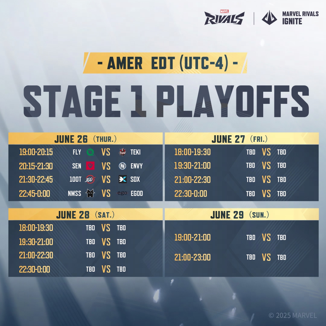 RivalsEsports's tweet image. ⚡ The Playoffs Week is here and the heat is rising!

📺 Check out this weekend’s schedule and get in on the action!

#MarvelRivals #MarvelRivalsIgnite