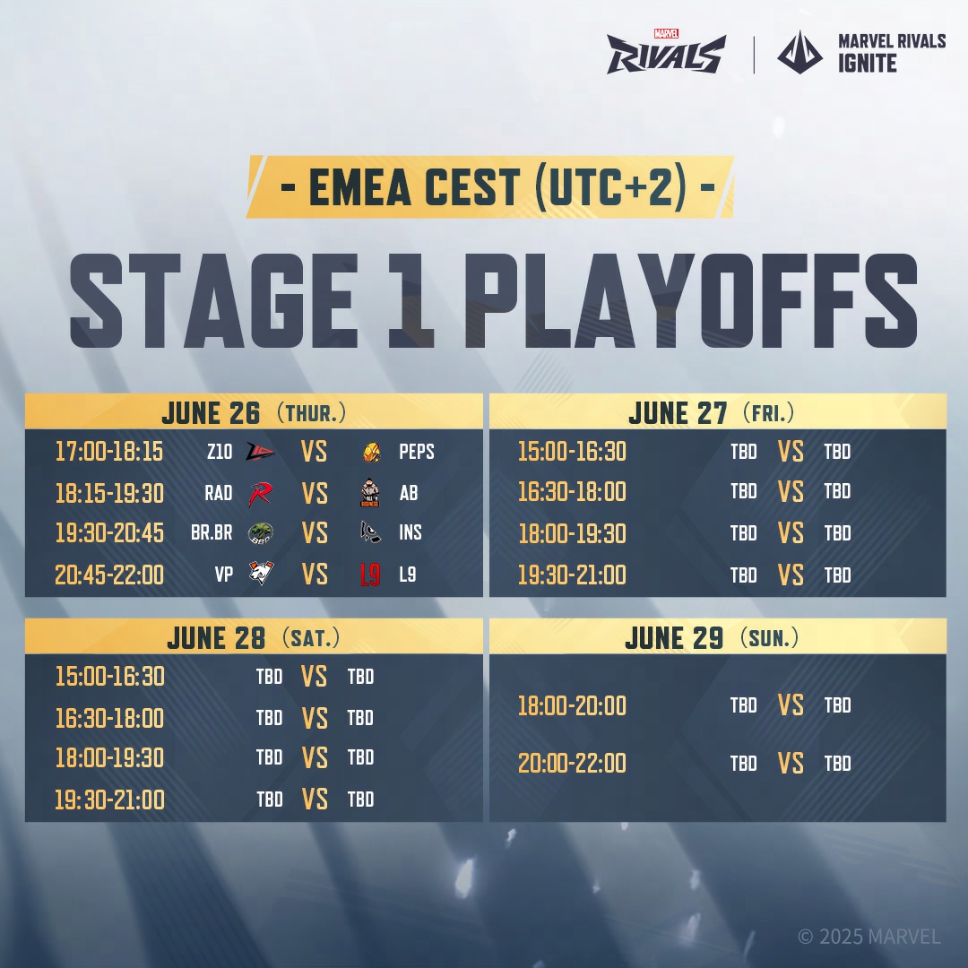 RivalsEsports's tweet image. ⚡ The Playoffs Week is here and the heat is rising!

📺 Check out this weekend’s schedule and get in on the action!

#MarvelRivals #MarvelRivalsIgnite