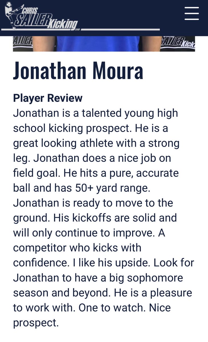Jonathan Moura (@jmoura2028k) on Twitter photo Thank you to <a href="/Chris_Sailer/">Chris Sailer Kicking</a> for ranking me 4.5 ⭐️ and #12 in 🇺🇸.
<a href="/RecruitPViewFB/">Parkview Football Recruiting</a> <a href="/Chris_Sailer/">Chris Sailer Kicking</a> <a href="/CSKRECRUITING/">Chris Sailer Kicking Consulting</a> <a href="/RecruitGeorgia/">Recruit Georgia</a> <a href="/coachclack23/">Adam Clack</a> <a href="/MrHorne20/">Jason Horne</a> Thank you to <a href="/Chris_Sailer/">Chris Sailer Kicking</a> for ranking me 4.5 ⭐️ and #12 in 🇺🇸.
<a href="/RecruitPViewFB/">Parkview Football Recruiting</a> <a href="/Chris_Sailer/">Chris Sailer Kicking</a> <a href="/CSKRECRUITING/">Chris Sailer Kicking Consulting</a> <a href="/RecruitGeorgia/">Recruit Georgia</a> <a href="/coachclack23/">Adam Clack</a> <a href="/MrHorne20/">Jason Horne</a>