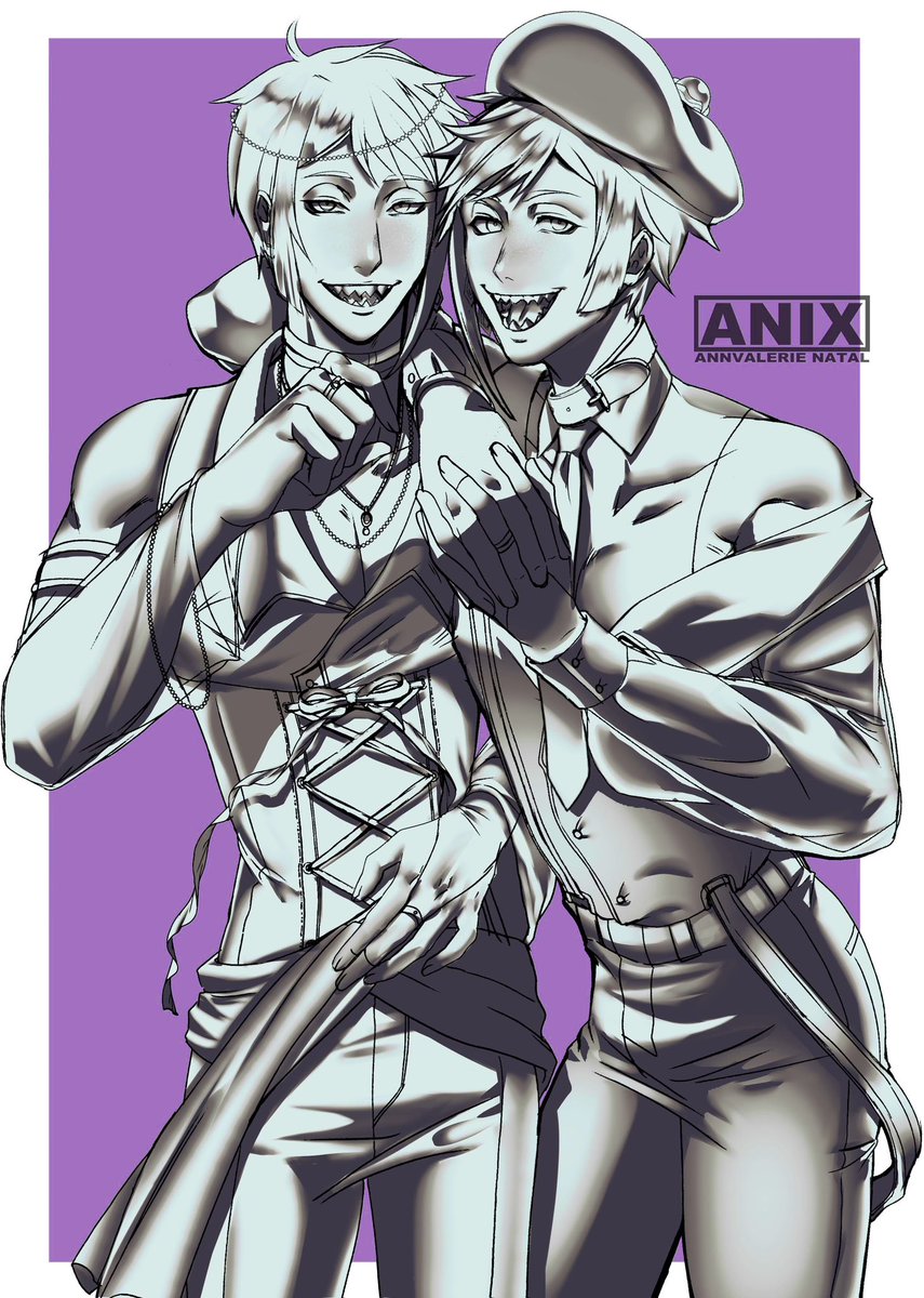 Drew the tweels for a friend’s birthday 🎉 (with my own pastel spin on their outfits) + bonus shaded version cause it looks cool #TwistedWonderland #AnixDraws