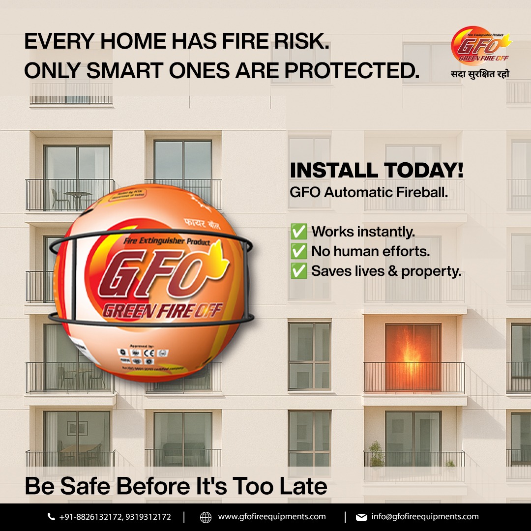 Gfofireball's tweet image. Every home carries a fire risk. Only smart ones are protected. GFO Automatic Fireball activates instantly, needs no human effort, and protects lives and property. Be safe before it&apos;s too late.
📞+91-8826132172🌐ww.gfofireequipments.com
#AutomaticFireball #FireSafety #GreenFireOff