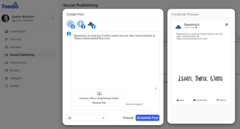 getfeedio's tweet photo. Coming soon to Feedio --> Social Publishing.

Soon Feedio users will be able to create social media posts directly within Feedio and add them to a queue for automatic publishing, for free. Facebook is going live this week followed by LinkedIn.

Sign up at https://t.co/BnvczrA990 https://t.co/I8YFeyxQOa