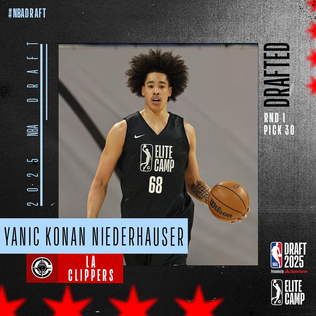From G League Elite Camp last month to a first round pick in the 2025 NBA Draft! 👏

Huge congrats to Yanic Konan Niederhauser on being selected 30th overall by the @laclippers.