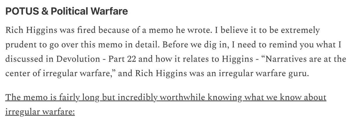 I have been saying for over 3 years now, that the Higgins memo is required reading...

Devolution - Part 23 - 6/15/2022