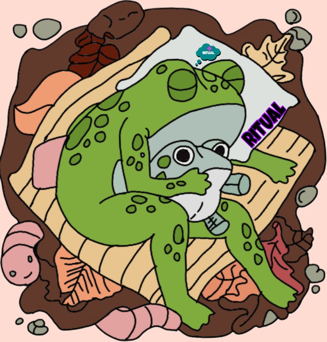 Day 46 New day new art about Ritual ❤️♥️
Ritual isn’t just a routine — it’s the comfort we wrap ourselves in when the world feels too loud. 🐸🛏️💤
💪🌞
<a href="/0xMadScientist/">Stefan | Mad Scientist (❖)</a> <a href="/joshsimenhoff/">Josh (❖,❖)</a> <a href="/Jez_Cryptoz/">Jez ritual/acc (❖,❖)</a> <a href="/dunken9718/">dunken(ritual/acc) (❖,❖)</a> <a href="/ritualfnd/">Ritual Foundation</a> <a href="/ritualnet/">Ritual</a>