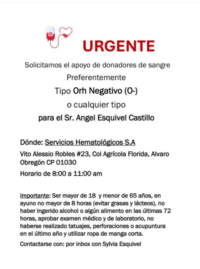 Areli Paz (@arelipaz) on Twitter photo Oigan necesitamos dos donadores más para el tío.
Porfa si pueden y quieren 🙏🏻 <a href="/_donavida/">Fundación Donavida</a> nos ayudan porfi Oigan necesitamos dos donadores más para el tío.
Porfa si pueden y quieren 🙏🏻 <a href="/_donavida/">Fundación Donavida</a> nos ayudan porfi