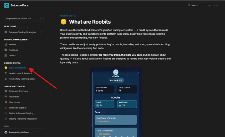 🚨 New Sniperoo Docs Update 🚨

Roobits just got a full breakdown

🔹 What are Roobits: How they work, how to earn them
🔹 Leaderboard &amp; Rewards: Climb the ranks, win monthly prizes
Your trades now have even more impact 🧠💸

Start grinding: docs.sniperoo.app/roobits-system…