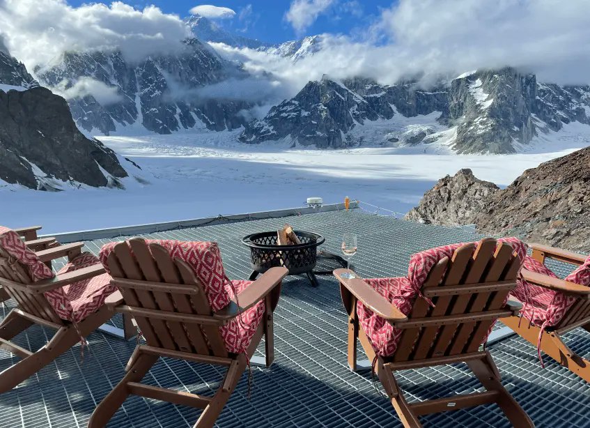 You could visit Alaska by cruise, like everyone else... OR you can ball out and drop 30K a night at the Sheldon Chalet.

- Arrive by helicopter
- Private chef for up to 10 guests
- Front-row seats to the aurora borealis
- Private glacier treks &amp; dog sledding
- Complete isolation