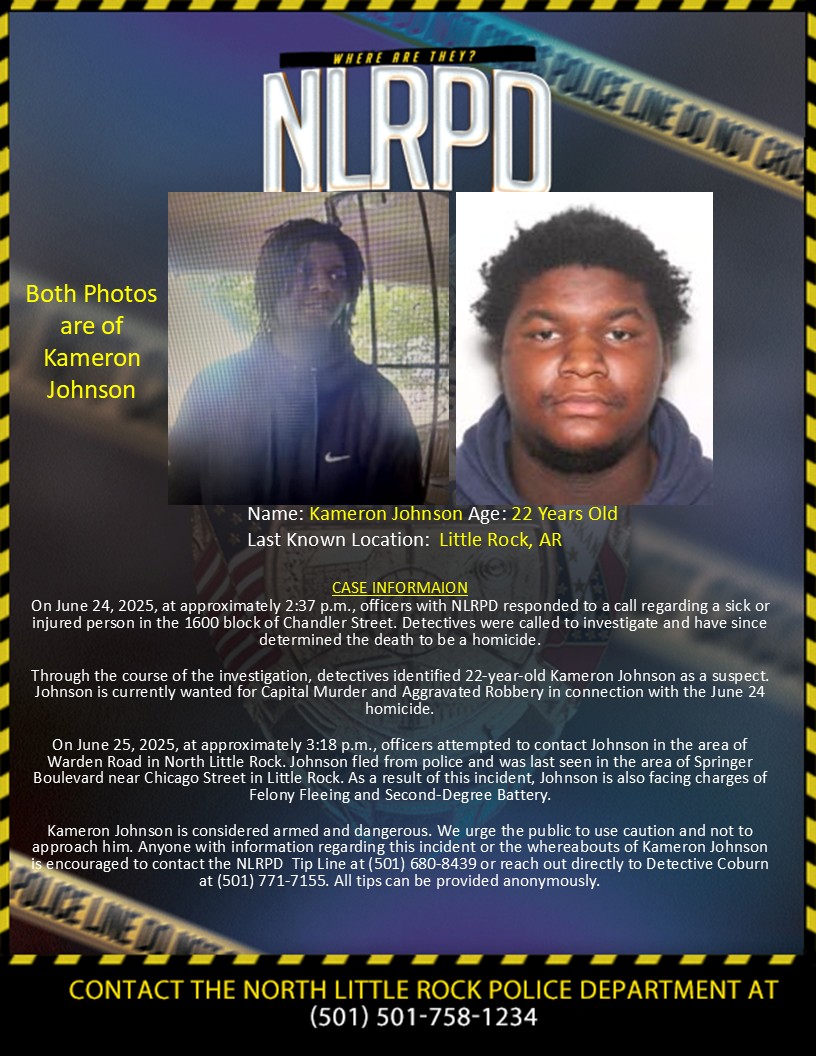 NLRPD's tweet image. *PLEASE SHARE - Updated Homicide Information*
On June 24, 2025, at approximately 2:37 p.m., officers with NLRPD responded to a call regarding a sick or injured person in the 1600 block of Chandler Street. Detectives were called to investigate and have since determined the death…