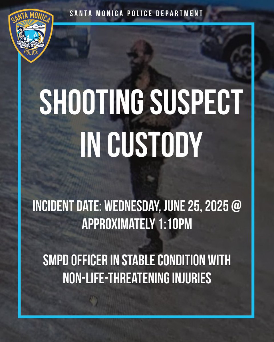 UPDATE: SUSPECT IN CUSTODY

The suspect involved in today’s shooting of an SMPD officer has been arrested. He has also been confirmed as the individual wanted in connection with the recent Waymo vehicle shooting.

We’re grateful for the support of our regional partners and the