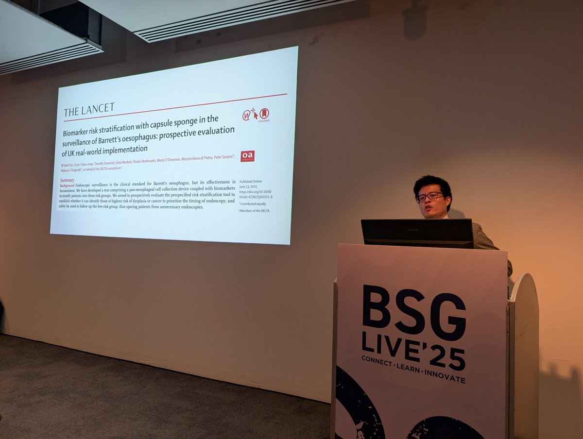 W. Keith Tan (@drwktan) on Twitter photo 1/8 🎉Thrilled to share our landmark study now published in <a href="/TheLancet/">The Lancet</a> on a capsule sponge surveillance strategy for Barrett's oesophagus thelancet.com/journals/lance…
presented at the <a href="/BritSocGastro/">BSG</a>, Glasgow <a href="/Cambridge_Uni/">Cambridge University</a> <a href="/EarlyCancerCam/">Early Cancer Institute, University of Cambridge</a> <a href="/addenbrookes/">Addenbrooke's</a> <a href="/CR_UK/">Cancer Research UK</a> <a href="/RFitzgerald_lab/">Rebecca Fitzgerald Lab</a> 1/8 🎉Thrilled to share our landmark study now published in <a href="/TheLancet/">The Lancet</a> on a capsule sponge surveillance strategy for Barrett's oesophagus thelancet.com/journals/lance…
presented at the <a href="/BritSocGastro/">BSG</a>, Glasgow <a href="/Cambridge_Uni/">Cambridge University</a> <a href="/EarlyCancerCam/">Early Cancer Institute, University of Cambridge</a> <a href="/addenbrookes/">Addenbrooke's</a> <a href="/CR_UK/">Cancer Research UK</a> <a href="/RFitzgerald_lab/">Rebecca Fitzgerald Lab</a>