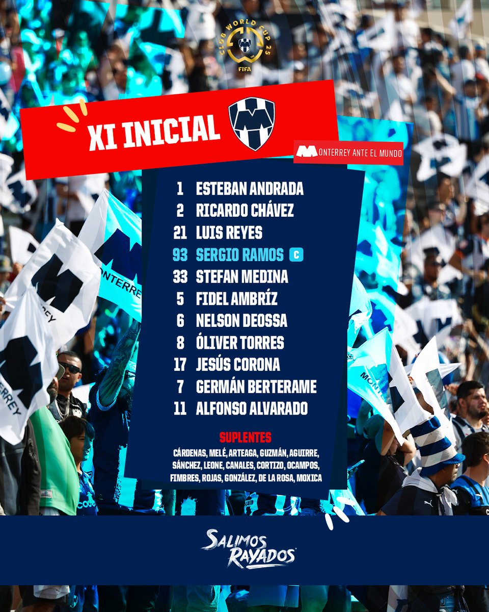 Rayados's tweet photo. Nuestra Alineación para el encuentro.👊🏼🇫🇮¡VAMOS, RAYADOS!🔥

#MonterreyAnteElMundo Ⓜ️🌎 @FIFACWC

Disfruta de nuestro partido gratis por @DAZNFootball.📺👉🏼  https://t.co/uAfWV3OWyL https://t.co/4bOpLCuaUL