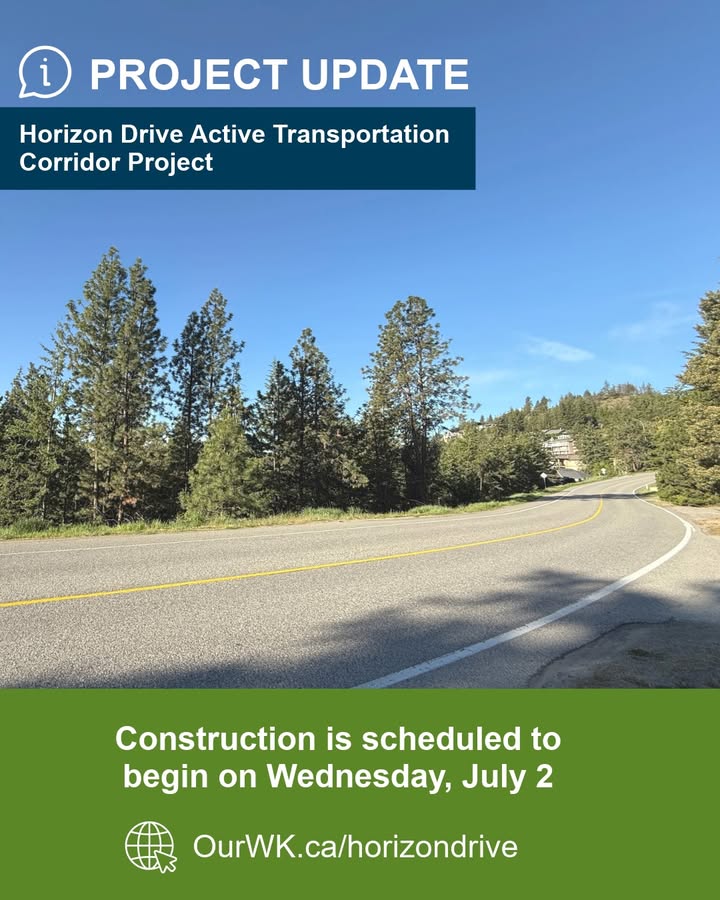 🚧 Horizon Drive upgrades begin July 2

Construction on the Horizon Drive Active Transportation Corridor begins July 2, and continues through summer, with anticipated completion in fall 2025.

Learn more about the project: ourwk.ca/horizondrive