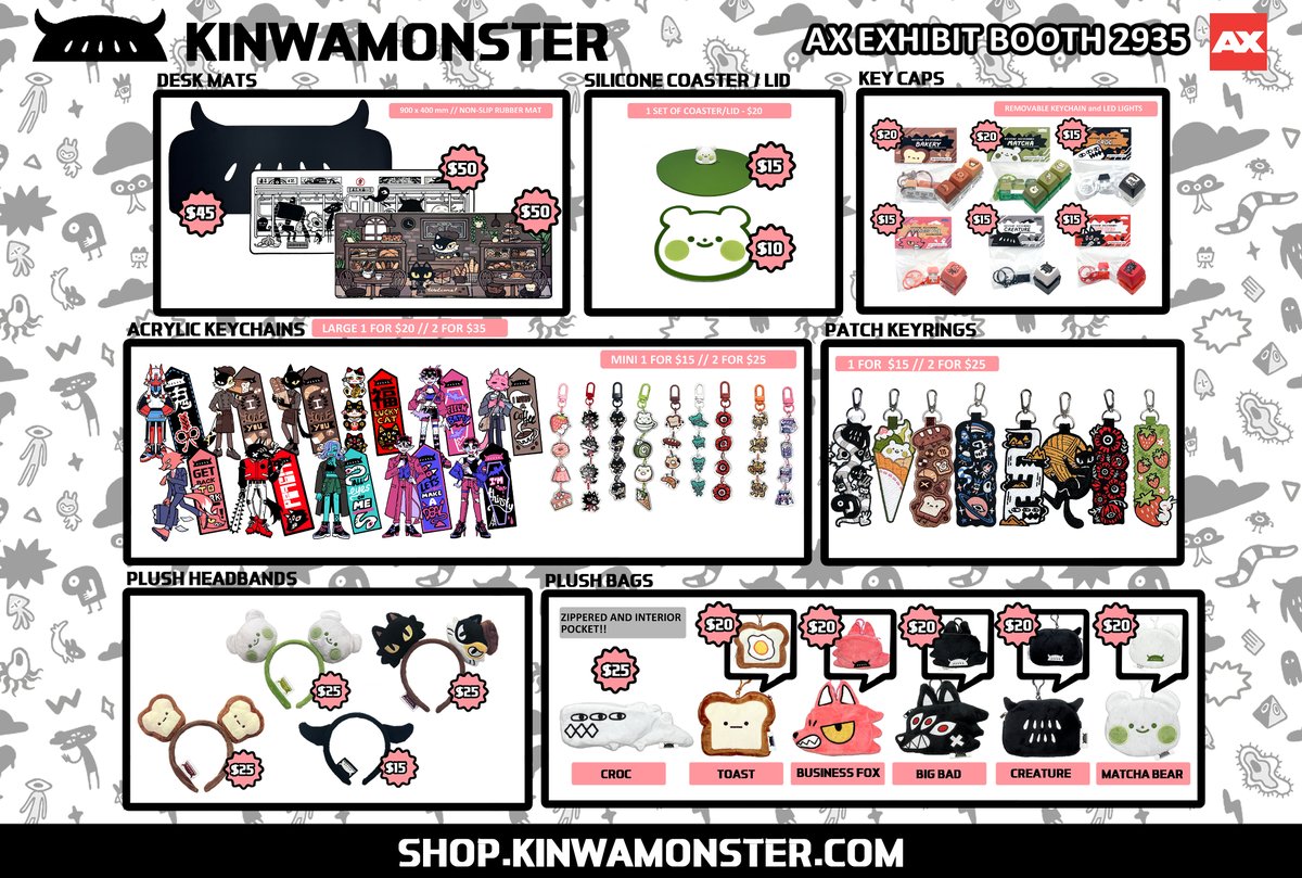KINWAMONSTER will be at AX at Exhibit Hall Booth 2935! Here is my catalog!!! Hope to see you there!

⚠️ All new items will also be available in online store this week!
#AnimeExpo2025 #AXcatalog2025 #AXCatalog