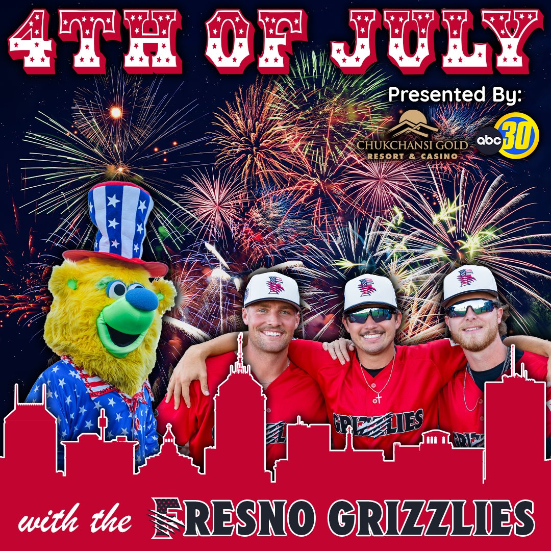 🎆 Celebrate the 4th with a bang at Chukchansi Park!
Join the #FresnoGrizzlies for the Fireworks Extravaganza – a Central Valley favorite 🇺🇸

🎟️ Tickets going fast → hil.tn/4tjj61
#FourthOfJuly #ChukchansiPark #FresnoEvents #FireworksNight