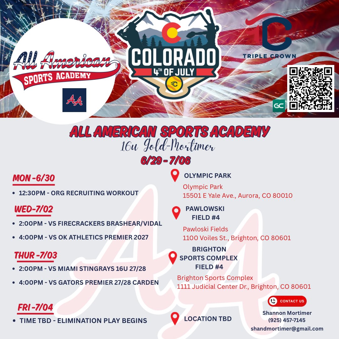 AASA_16UGold's tweet photo. All American Sports Academy 16U Gold schedule #TripleCrown #COSparkler2025 @triplecrownspts https://t.co/sZKDWZD5Vo