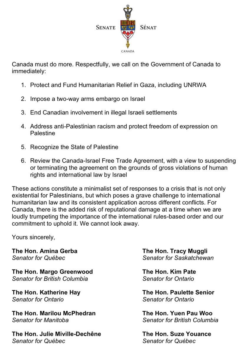 PRESS RELEASE: Senators’ Statement on the Situation in Gaza