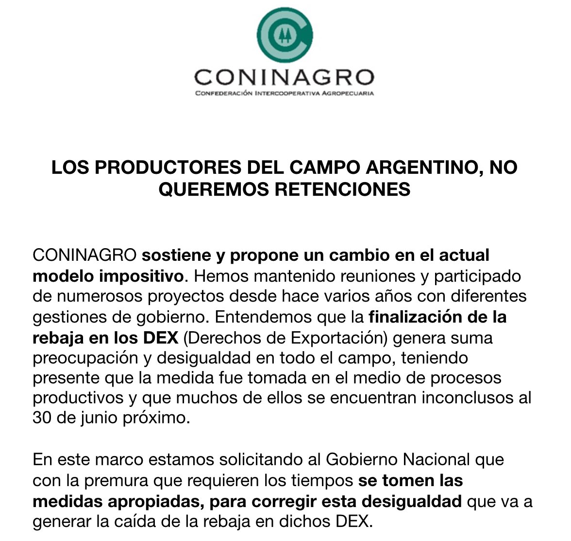 CONINAGRO's tweet photo. 🚨 𝐋𝐎𝐒 𝐏𝐑𝐎𝐃𝐔𝐂𝐓𝐎𝐑𝐄𝐒 𝐃𝐄𝐋 𝐂𝐀𝐌𝐏𝐎 𝐀𝐑𝐆𝐄𝐍𝐓𝐈𝐍𝐎, 𝐍𝐎 𝐐𝐔𝐄𝐑𝐄𝐌𝐎𝐒 𝐑𝐄𝐓𝐄𝐍𝐂𝐈𝐎𝐍𝐄𝐒 ❌🇦🇷🌾

📄 Leé el comunicado completo acá ⬇️
📲 https://t.co/zGI2jcj3fg https://t.co/Ojzy8U4Teb