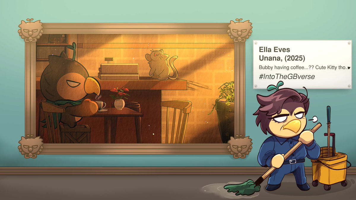OfficialBubhub's tweet photo. “While cleaning around the place, I heard there’s something big popping up here soon. Something about a guy named Gold Bonnet? Not sure who he is but he seems popular…
If you’re interested, come back in 5 days. That’s the opening day”
- Janice, janitor
#GBArt #IntoTheGBVerse https://t.co/iobKNaBvaB