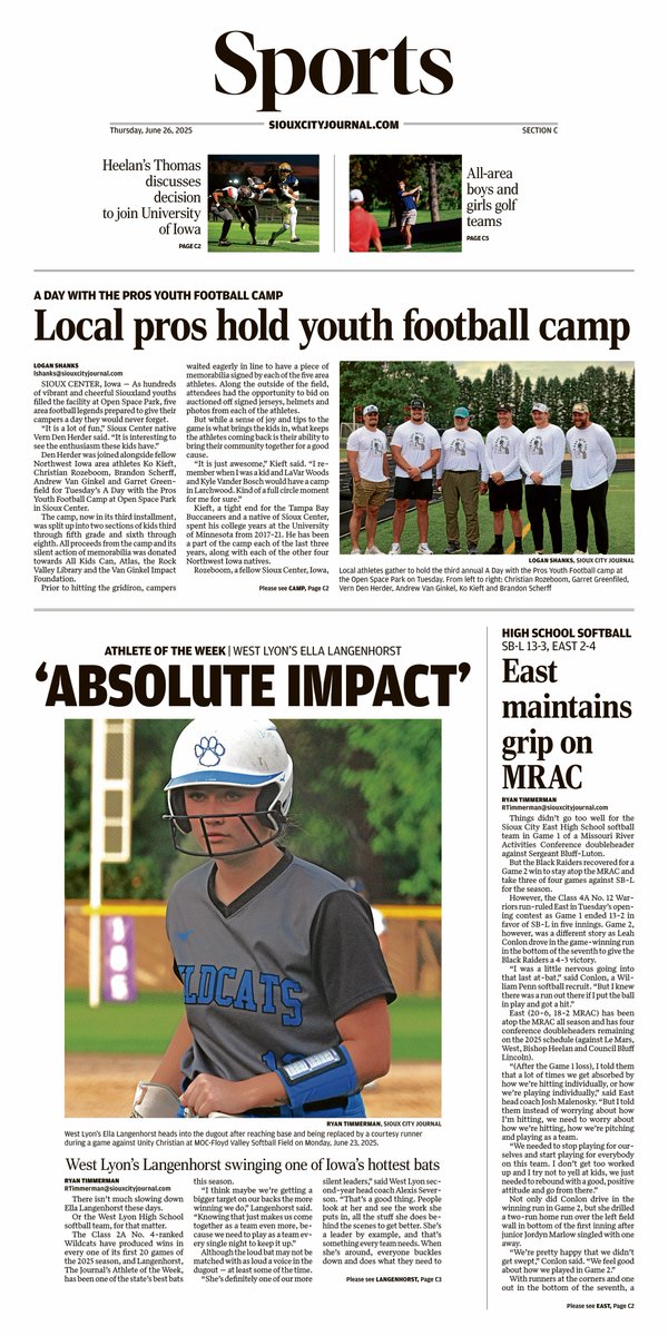 ryantimmerman3's tweet photo. Athlete of the Week | West Lyon's Ella Langenhorst

The SDSU commit ranks in the top 10 among all classes in batting average, SLG &amp; OBP.

"I like the intensity of softball. I love being up to bat in those pressure situations. Those games are the best."

#iahssb https://t.co/CkESkqkYHy