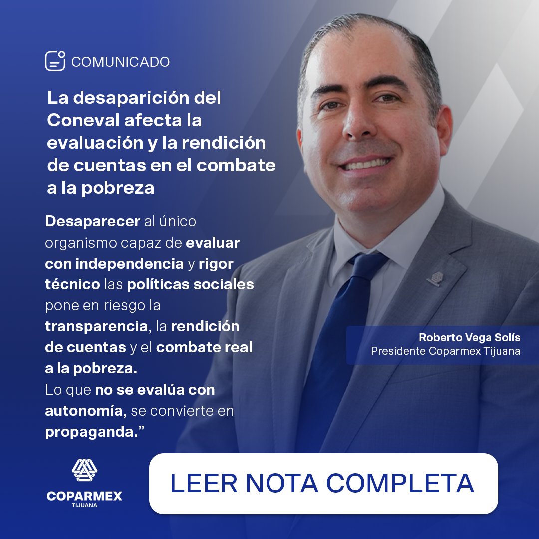 Eliminar al #Coneval debilita la evaluación de políticas sociales.
Desde #Coparmex advertimos: sin datos confiables, no hay rendición de cuentas ni combate efectivo a la pobreza.
📄 Lee el posicionamiento completo: bit.ly/4njoZ09

#PolíticaSocial #México