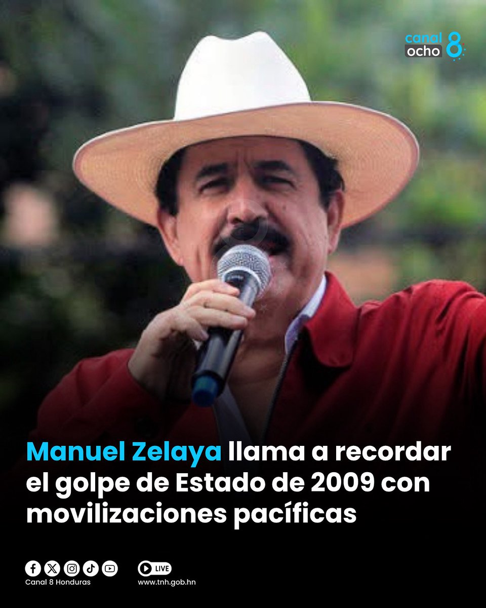 #Canal8 || ✊🏻 El expresidente de la República y coordinador general del Partido Libertad y Refundación (Libre), Manuel Zelaya Rosales, recordó que, este mes se realizarán una serie de movilizaciones pacíficas a nivel nacional en el marco de la conmemoración del golpe de Estado
