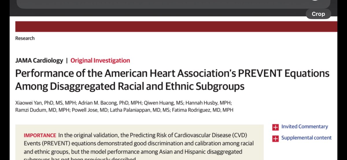 Powell O. Jose, MD (@powelljose) on Twitter photo Hot off the press! We examined PREVENT’s performance in populations that were under represented in derivation/validation cohorts.
With editorial by <a href="/NilayShahMDMPH/">Nilay Shah</a> Hot off the press! We examined PREVENT’s performance in populations that were under represented in derivation/validation cohorts.
With editorial by <a href="/NilayShahMDMPH/">Nilay Shah</a>