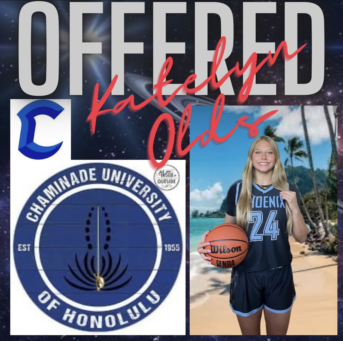 Phoenix Select (@phoenixselect) on Twitter photo Yes Ma’am🔥🔥
5’11” 2027 guard <a href="/katelyn_olds/">Katelyn Olds</a> earns an offer to Chaminade University in Honolulu, Hawaii <a href="/SwordsWBB/">Chaminade University Women's Basketball</a>
Incredibly grateful to Head Coach <a href="/CoachBrewU/">J. Travis Brewster</a> for the opportunity‼️
<a href="/girlzprepreport/">Girlz Prep Report</a> <a href="/PGHTexas/">Prep Girls Hoops Texas</a>
<a href="/lady_panthergbb/">Liberty Hill Girls Basketball</a> Yes Ma’am🔥🔥
5’11” 2027 guard <a href="/katelyn_olds/">Katelyn Olds</a> earns an offer to Chaminade University in Honolulu, Hawaii <a href="/SwordsWBB/">Chaminade University Women's Basketball</a>
Incredibly grateful to Head Coach <a href="/CoachBrewU/">J. Travis Brewster</a> for the opportunity‼️
<a href="/girlzprepreport/">Girlz Prep Report</a> <a href="/PGHTexas/">Prep Girls Hoops Texas</a>
<a href="/lady_panthergbb/">Liberty Hill Girls Basketball</a>
