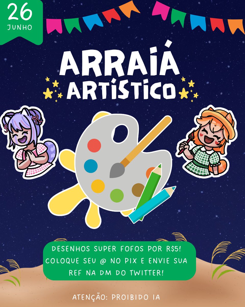AURAForceVT's tweet photo. ✨🎨 BARRAQUINHA DE ARTE!

Nossas Super Pandas: @JunoPanquecas e @ritsumatsuno vão fazer uma live desenhando nesse Arraiá 🖌️

E VOCÊ 🫵 pode comprar um sketch por apenas R$5! Venha participar dessa noite!
Mais infos ⬇️ https://t.co/afPLlfQlBv