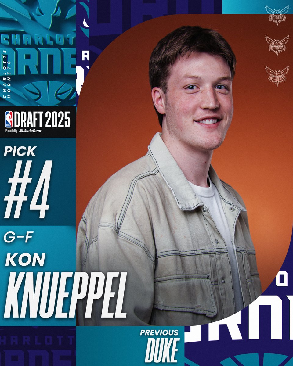 NBA (@nba) on Twitter photo With the 4th pick of the NBA Draft, the <a href="/hornets/">Charlotte Hornets</a> select Kon Knueppel (<a href="/Kon2Knueppel/">Kon II Knueppel</a>)!
2025 #NBADraft presented by State Farm LIVE on ABC & ESPN! With the 4th pick of the NBA Draft, the <a href="/hornets/">Charlotte Hornets</a> select Kon Knueppel (<a href="/Kon2Knueppel/">Kon II Knueppel</a>)!
2025 #NBADraft presented by State Farm LIVE on ABC & ESPN!