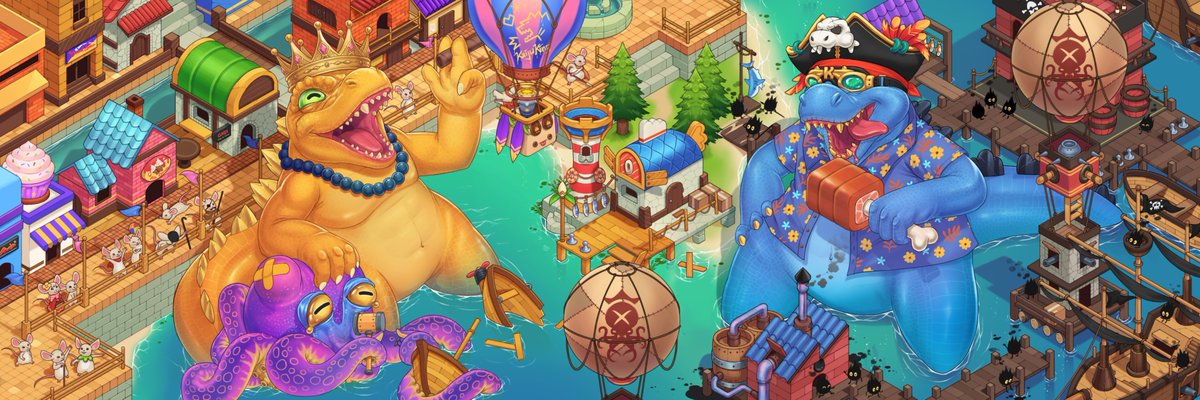 Banner artwork for <a href="/Craigjlu1/">Creggers.eth🦖🏴‍☠️</a> 👑
Had so much fun drawing these two Kaijuz. Kaijuz King was my pick for the NFT Lover Art Contest, and expanding the scene to include both made it even more fun!

Thanks again for letting me bring it to life.🙏❤️