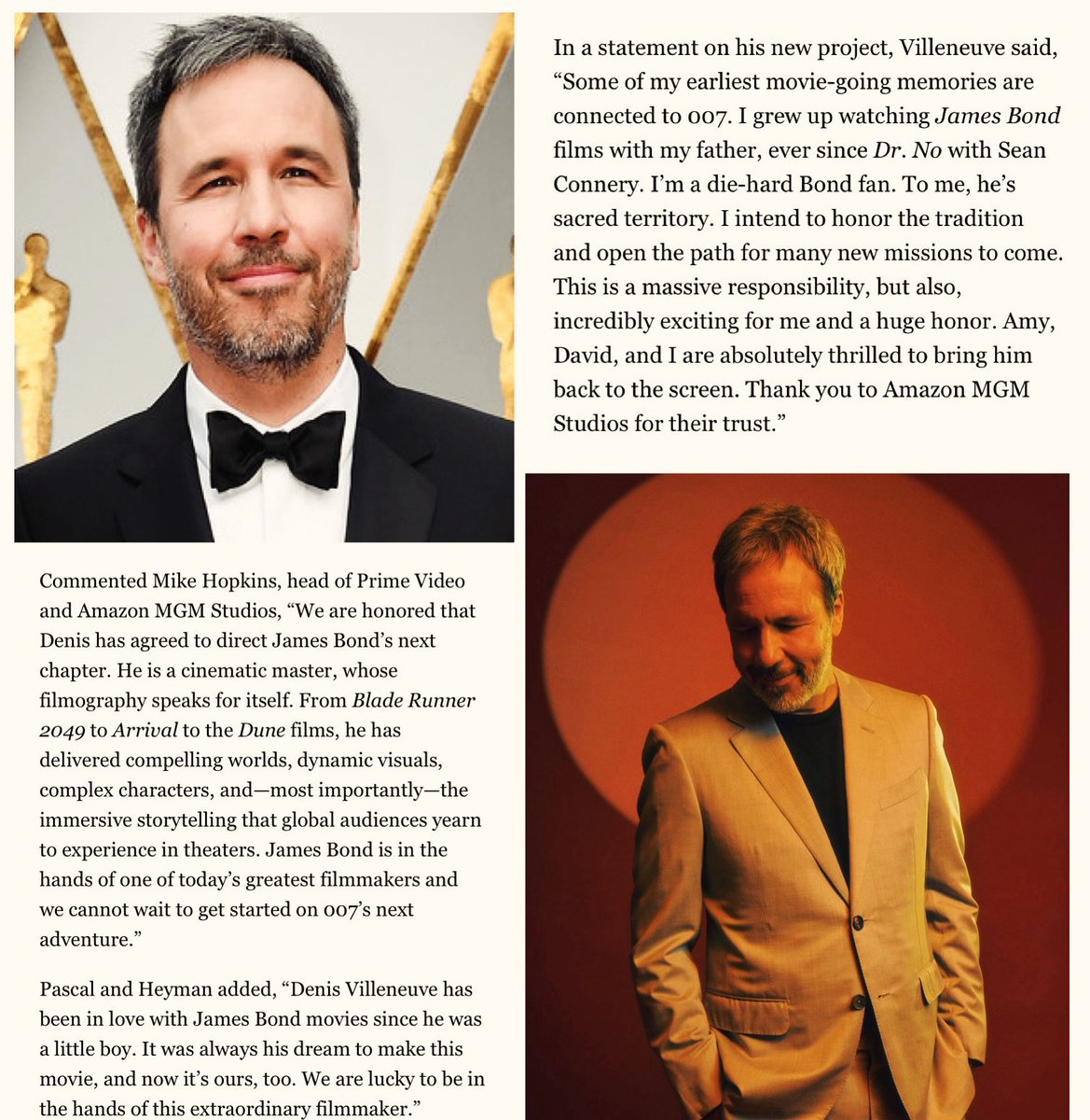 We have a DIRECTOR!! 🎬

Denis Villeneuve signs on to helm and executive produce the next #JamesBond film!! 🍿

🎥youtu.be/W0Xyk6LWuSk?si…