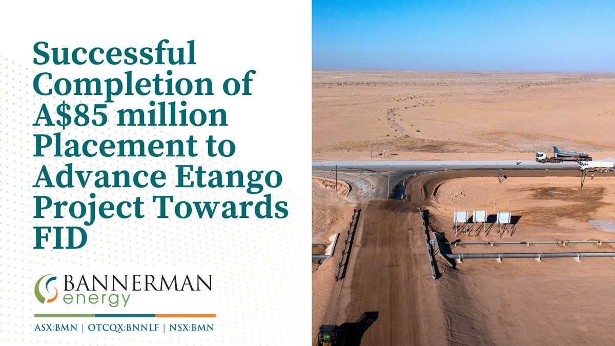 $BMN has completed a successful capital raise of A$85m @ A$3.20.
🔸Funding to advance Etango #Uranium Project towards FID 
🔸Proceeds will go towards bulk earthworks, design &amp; construction infrastructure 🚧 ⚛️
Read the full announcement here: bit.ly/4k28rXv $BNNLF