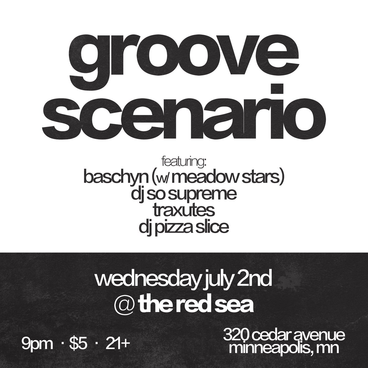 GrooveScenario's tweet photo. Minneapolis!

Come thru to Groove Scenario at The Red Sea 7/2 and 7/9

#groovescenario https://t.co/TIk0hSXswL