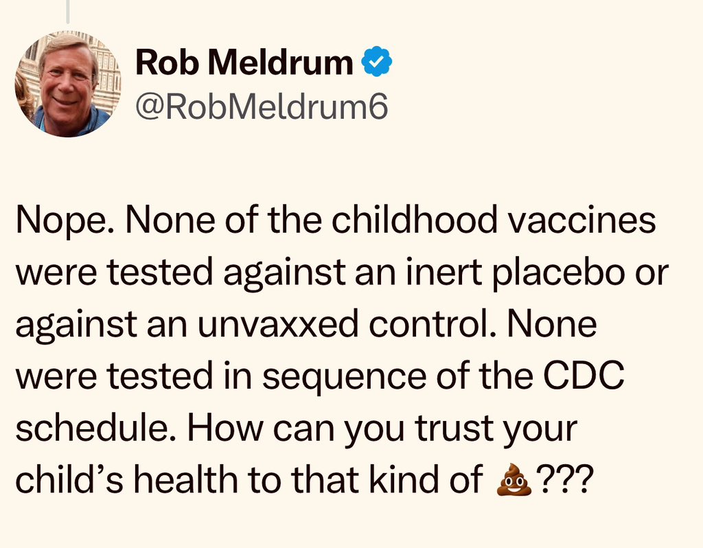 Do parents truly understand the gravity of this? That vaccines have never been safety tested against a true placebo, nor according to the CDC schedule, nor against the unvaccinated? 🤷‍♂️

This should TERRIFY every parent who vaccinates or thinks about vaccinating! It’s a SHAM!