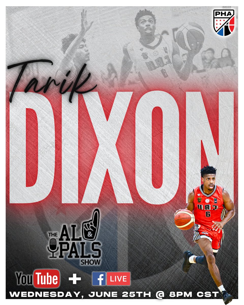 Tune in to the Al and Pals Show hosted by Al Williams this Wednesday, June 25th (TONIGHT) at 8pm cst. Guard Tarik Dixon will be live on the show!

Link: youtube.com/@alpalsshow798…

#AlAndPalsShow #PHAHoops #WhereTheDreamBegins