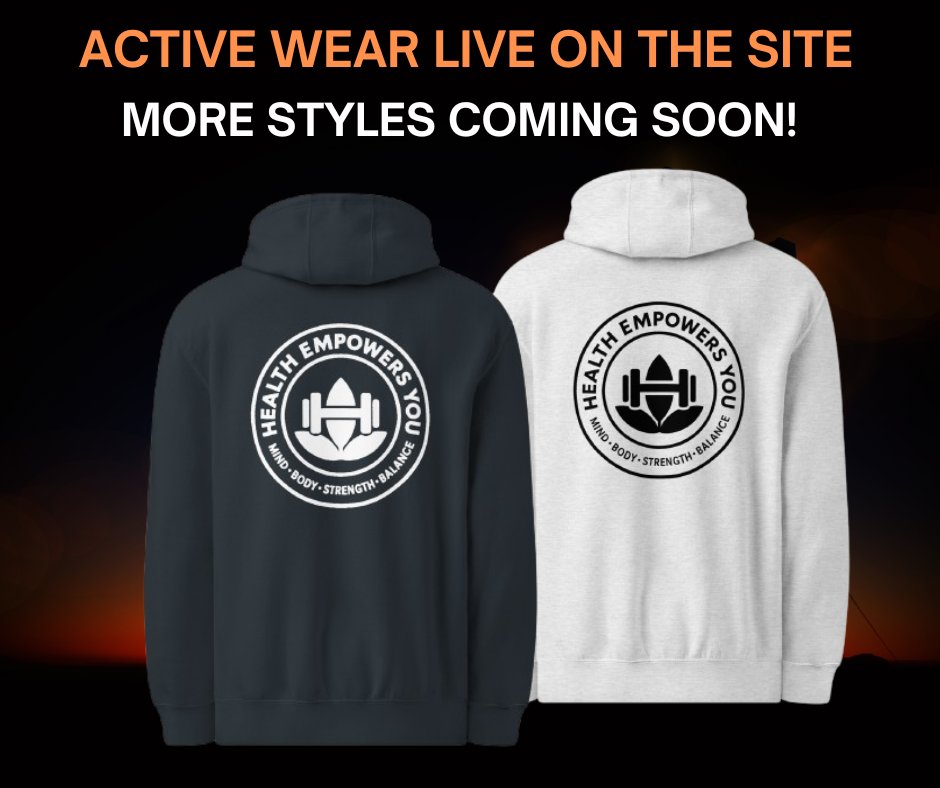 It’s here! Our Health Empowers You Activewear line just dropped, with our bold new logo. These hoodies are built for comfort, strength &amp; everyday style.

Available in Light Grey, Midnight Black &amp; more.

🛒 Shop now: healthempowersyou.net/collections/he…

#hoodies #activewear