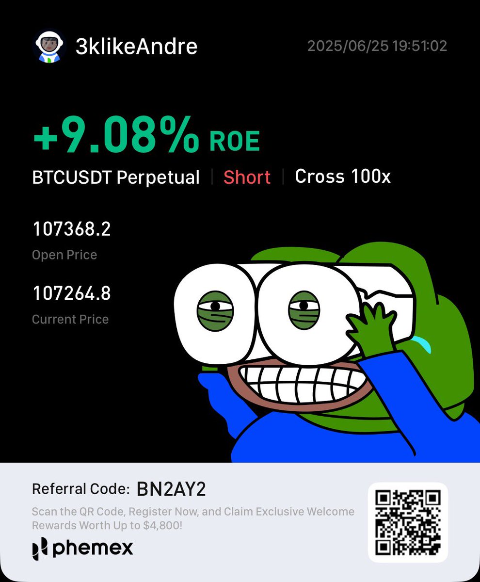 3kLikeAndre's tweet image. Prolly greedy but I #shorted $btc early over 107k. ⛵️