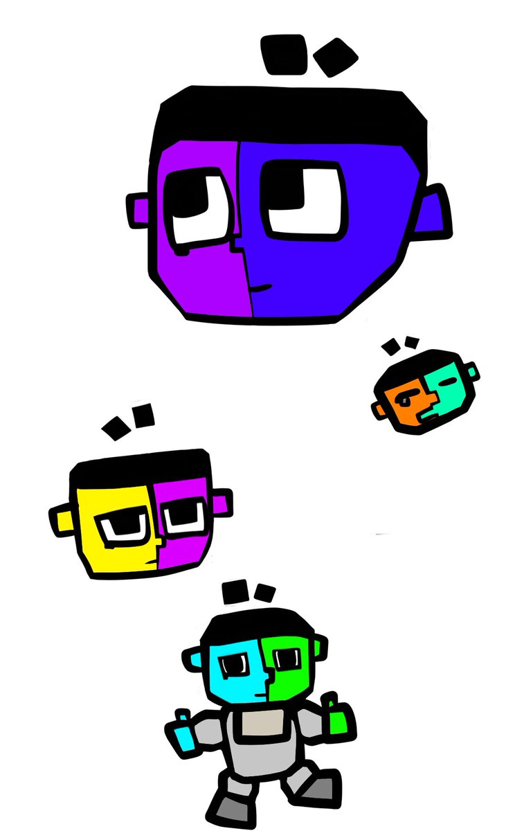 Alright. So my idea is that they’re less polygonal as babies and gain them as they age. So they look more square instead of the sharper edges, giving them a softer baby look. Their limbs can detach, but they’re kinda held magnetically until they’re older and can move them around+