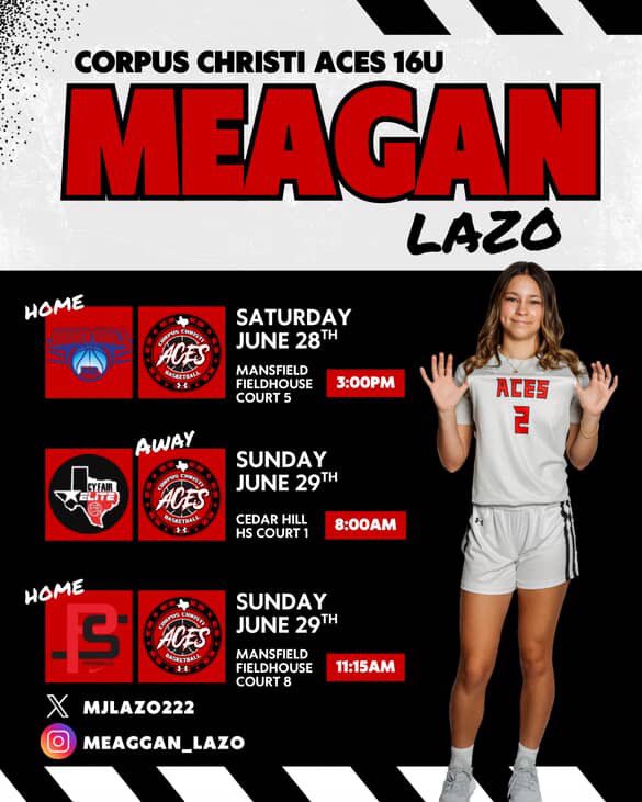 meagan lazo (@mjlazo222) on Twitter photo Coaches: Hereโs my schedule for the Earned Not Given Tournament this weekend in Dallas, TX! Come check us out!! <a href="/CCTXACES/">Corpus Christi Aces Basketball</a> <a href="/CoachLMarshall/">Coach Marshall</a> <a href="/CThomas_05/">Chauncey Thomas</a> Coaches: Hereโs my schedule for the Earned Not Given Tournament this weekend in Dallas, TX! Come check us out!! <a href="/CCTXACES/">Corpus Christi Aces Basketball</a> <a href="/CoachLMarshall/">Coach Marshall</a> <a href="/CThomas_05/">Chauncey Thomas</a>