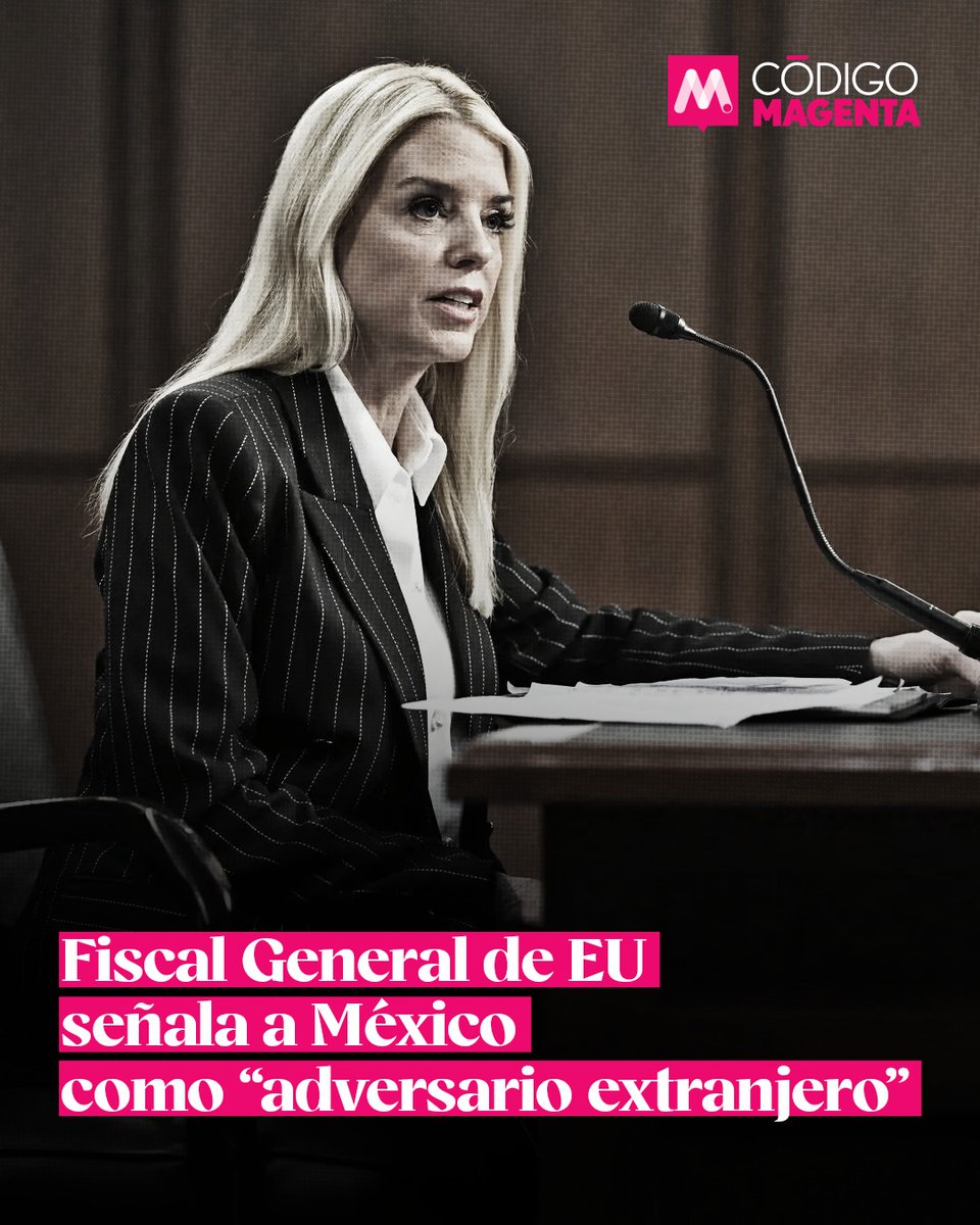 CodigoMagentaMx's tweet photo. ⭕ La administración de @realDonaldTrump continúa escalando la presión contra #México. @PamBondi, fiscal general de #EstadosUnidos, declaró ante el Comité de Gastos del #Senado que México forma parte de una lista de países “adversarios extranjeros”.

🔹En respuesta a una pregunta del senador republicano @LindseyGrahamSC, quien cuestionó si Estados Unidos se dejará intimidar por #Irán, #Bondi dijo: “Creo que #DonaldTrump lo ha dicho fuerte y claro. No nos dejaremos intimidar y mantendremos a Estados Unidos seguro gracias a su liderazgo. No sólo de Irán, sino también de #Rusia, #China y México, de cualquier adversario extranjero”.

🔹A pesar de la retórica negativa que ha caracterizado a la administración de Donald Trump en relación a la migración y el tráfico de drogas, México ha sido considerado históricamente como un aliado de Estados Unidos. Ahora, por primera ocasión, una funcionaria de primer nivel coloca al país en el mismo apartado que otras naciones hostiles a los intereses norteamericanos.

🔹“Ya sea que intenten asesinarnos físicamente o a través de causar sobredosis a nuestros niños con drogas. Gracias al liderazgo (de #Trump) haremos todo lo posible por mantener a Estados Unidos seguro”, agregó Bondi.

🔹Los comentarios ocurren un día después de otra audiencia clave en el Senado para la relación bilateral México-Estados Unidos. #MattAllen, agente especial de la #DEA, declaró ante el Comité Judicial que hay evidencia de que el #CártelJaliscoNuevaGeneración espió a funcionarios e informantes en territorio estadounidense durante el juicio de Rubén Oseguera González, #ElMenchito.

🔹El intercambio entre Bondi y #Graham reveló el grado de inconformidad que existe en el gobierno de Trump en relación a los esfuerzos del gobierno mexicano para combatir a los cárteles.

-“¿México nos está ayudando con el problema de las drogas?”, cuestionó el senador de #CarolinaDelSur.

-“Senador, sería mejor tener esa conversación en un espacio clasificado”, reviró Bondi.

-“Lo que quiero decir públicamente: No, no lo está. Ellos deben saber que la mitad de su país está gobernada por los cárteles. Nunca estaremos seguros aquí hasta que logremos que México cambie su estrategia. Con gusto hablaré con usted en privado. Pero ya basta de México”, dijo Graham nuevamente.

-“El #CártelDeSinaloa ha causado estragos en nuestro país, y sigue causando estragos. Y el #fentanilo sigue entrando”, respondió la fiscal General.

-“Ya basta de esa porquería. Vamos a ir por ellos con o sin la ayuda de México porque yo no sé cuál es la respuesta correcta contra un vecino que permite que este tipo de cosas ilegales entren a nuestro país y mate a más jóvenes que cualquier otro método”, finalizó el senador.
