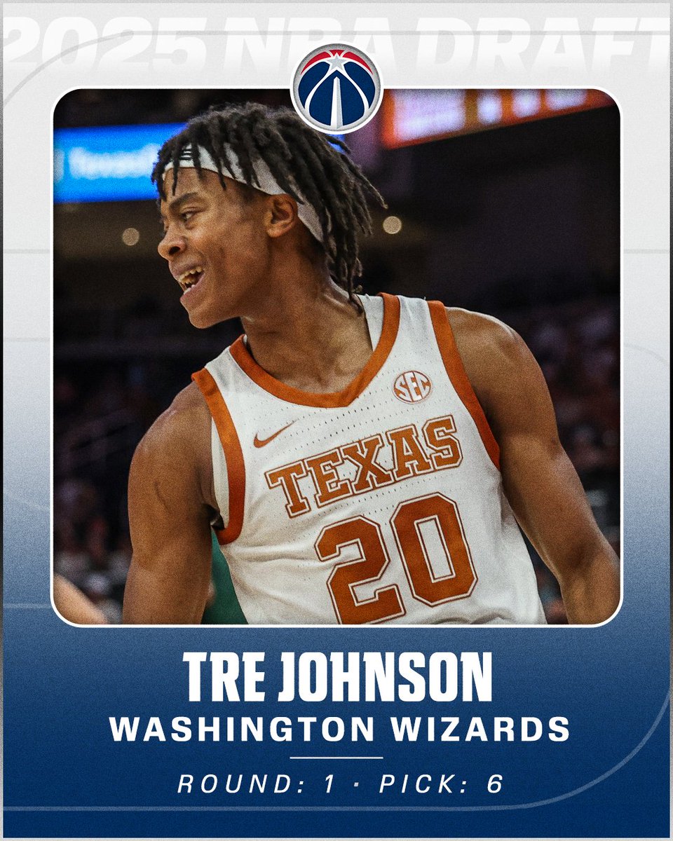 Tre Johnson is headed to Washington with the 6th pick in the 2025 NBA draft ✨